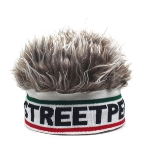 Funny street style wig beanie hat with STREETPE letters and synthetic short hair