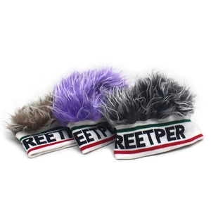 Knitted beanie wig cap set with Reetper lettering in brown, purple and grey styles