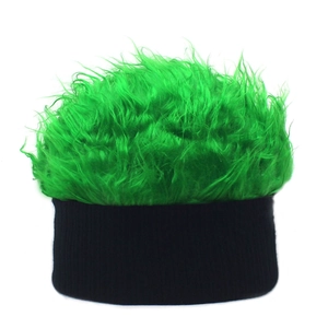 Berretto parrucca verde neon con fascia in maglia nera per costumi hip-hop e feste