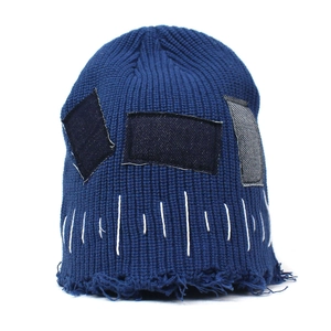 Berretto Beanie Patchwork Distressed Uomo Donna Hip Hop Streetwear Cotone a Maglia Caldo Cappello Invernale Vintage Y2K