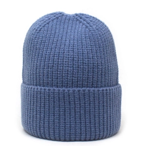 Classic blue knitted beanie with ribbed cuff for winter warmth and outdoor sports