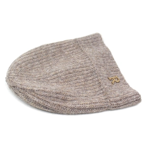 Chic knit beanie in heather grey with fold-over cuff and gold metal R letter ornament