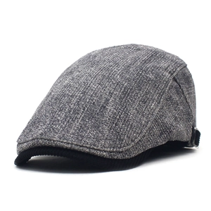 Classic grey tweed flat cap for men with a black visor and adjustable side metal buckle