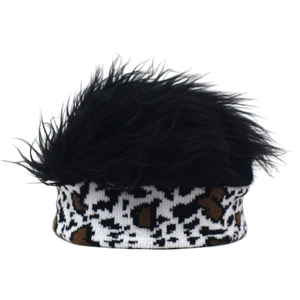 Bonnet d'hiver en peluche noire avec rebord tricoté au motif léopard sauvage