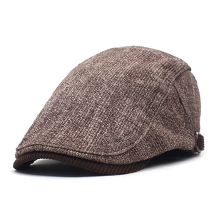 Classic men's thick cotton beret hat in mixed brown texture for autumn and winter