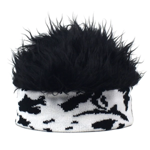 Men's Novelty Wig Beanie Hat Color Block Knitted Skull Cap Punk Hip Hop Winter Warm Headwear For Party Costume