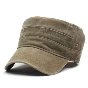 Vintage Washed Cotton Flat Top Military Cap For Men Women Casual Outdoor Adjustable Cadet Army Hat Sun Protection Breathable