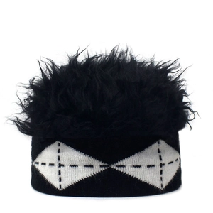 Funny Novelty Wig Beanie Hat With Spiky Synthetic Hair Knitted Acrylic Brimless Docker Cap For Party Cosplay Men Women
