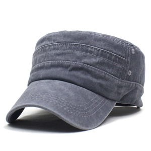 Classic washed cotton military cadet cap in grey with vintage stitching and side air vents