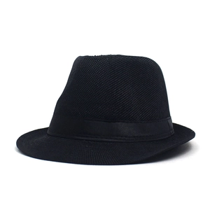 Classic black breathable linen fedora hat with satin ribbon for men and women