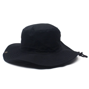 Foldable wide brim black sun hat for men with adjustable windproof strap for hiking