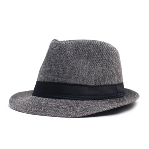 Casual Breathable 100% Linen Fedora Hat For Men Women Woven Sun Hat With Black Satin Ribbon Band Summer Jazz Cap