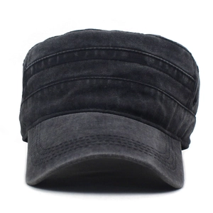 Detailed view of triple horizontal stitching on washed cotton vintage cadet cap