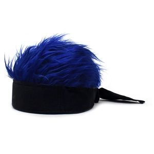 Détail du bandeau perruque bleu roi duveteux avec bande noire pour événements sportifs