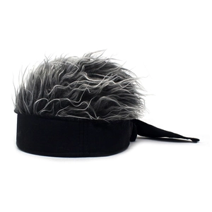 Bonnet hip hop rigolo avec perruque synthétique grise et bandeau noir à nœud