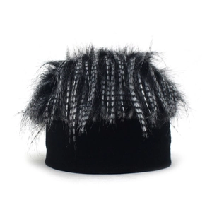 Zwarte gebreide muts met lang imitatiebont voor hiphopstijl en winterse warmte