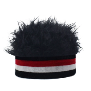 Gorro de punto a rayas con pelo artificial negro para fiestas y juegos de rol