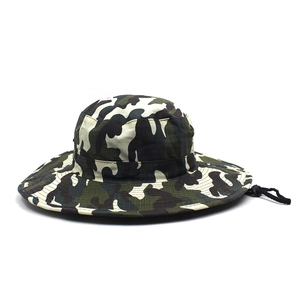 Detail of ripstop camouflage fabric and metal eyelets on this outdoor sun boonie hat