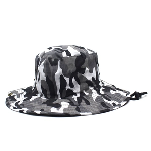 Camouflage wide brim outdoor boonie hat with adjustable chin strap and metal vents