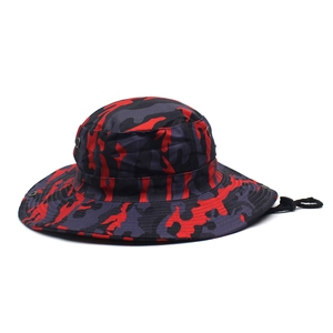 Men's red camouflage boonie hat with adjustable chin strap for outdoor sun protection