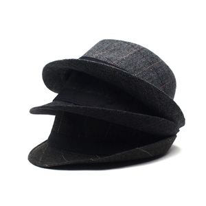 Classic British style striped fedora hats in grey and tweed textures with black bands