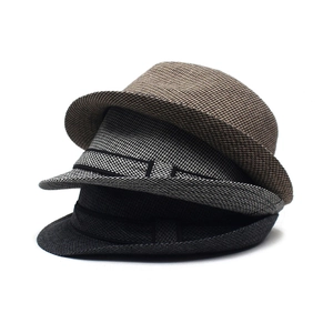 Classic houndstooth fedora hats for men and women with stylish curled brim and ribbon