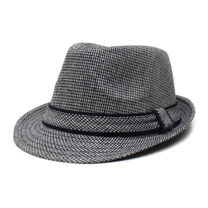 Unisex Vintage Houndstooth Fedora Hat Classic British Style Jazz Trilby Cap With Black Ribbon Band For Daily Casual Wear
