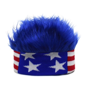 Funny Novelty Wig Hat National Flag Union Jack Stars Stripes Knit Beanie For Party Sports Events Performance Costume Hat