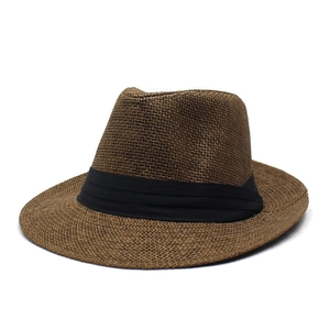 Chapeau Fedora classique en paille de papier marron avec ruban noir pour le soleil
