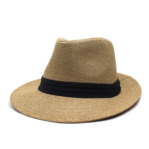 Chapeau Fedora en Paille de Papier à Large Bord Unisexe Respirant Chapeau de Soleil d'Été Chapeau Panama Jazz avec Ruban