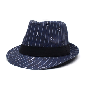 Chapeau Fedora Imprimé Ancre Nautique Hommes Femmes Décontracté Rayures Protection Solaire Bord Court Chapeau de Jazz Voyage