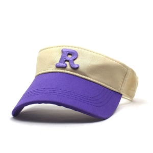 Fashionable cotton sun visor hat with purple letter R patchwork and curved brim