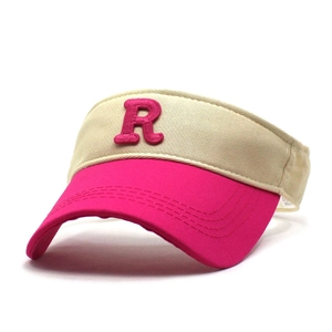 Two-tone cotton sun visor hat with pink R letter embroidery in khaki and magenta