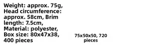 Guide des tailles avec tour de tête 58cm et visière 7,5cm pour ce pare-soleil