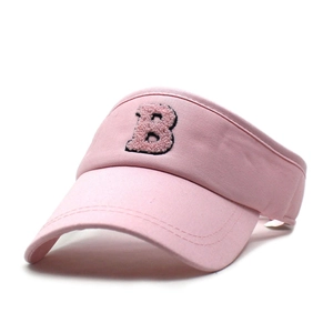 Pink open-top sun visor hat with embroidered letter B for summer outdoor sports