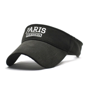 Adjustable black sun visor hat with white Paris embroidery and curved canvas brim