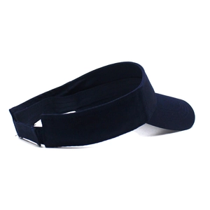 Detailed side view of navy cotton sun visor cap featuring adjustable back strap