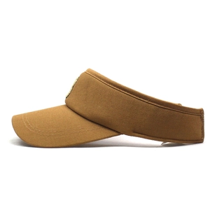 Detail view of brown sun visor showing high-quality twill cotton and fine double stitching