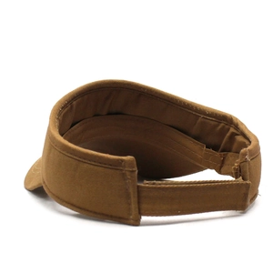 Detail view of adjustable velcro strap on breathable khaki sun visor cap for men and women