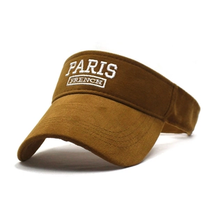 Brown open top sun hat with Paris embroidery and adjustable strap for sports