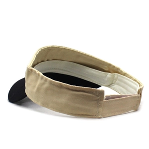 Detail view of cotton sun visor with adjustable velcro strap and sweatband