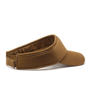 Detailed side view of brown visor hat showing dual-stitched brim and adjustable strap