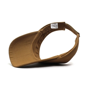 Brown canvas open top sun hat with adjustable strap and wide brim for sports activities