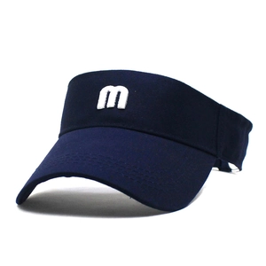 Fashionable dark blue sun visor with white letter m embroidery for outdoor sports