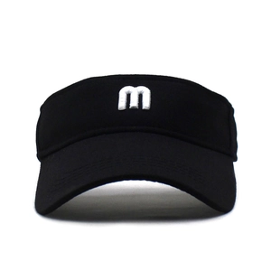 Adjustable black sun visor hat with white embroidered letter m for outdoor sports