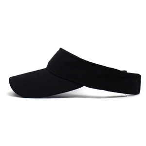 Side view of black sun visor hat with adjustable strap and breathable cotton fabric