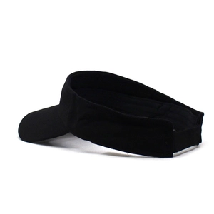 Detail view of adjustable strap and reinforced stitching on a black sun visor hat
