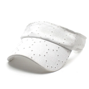 Women's white sun visor with floral eyelet embroidery and adjustable open top