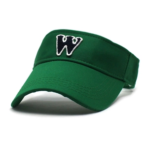 Green sun visor sports hat with W letter embroidery and cotton fabric for men and women