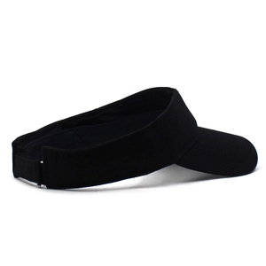 Detail view of adjustable black sun visor hat with curved brim for outdoor sports and sun protection